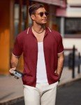 Men's Wine Red Knit Short Sleeve Polo Shirt