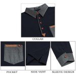 Men's Patchwork Sleeve Polo Shirt - Blue Large