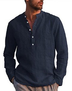 LVCBL Men's Navy V-Neck Casual Shirt