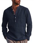 LVCBL Men's Navy V-Neck Casual Shirt