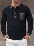 Men's Patchwork Sleeve Polo Shirt - Blue Large