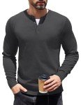 Men's Dark Gray Knit Henley Long Sleeve Sweater