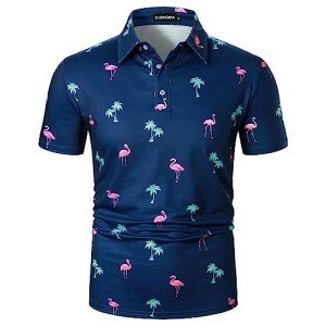Men's Casual Short Sleeve Polo Shirt - Flamingo Print