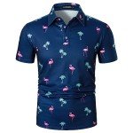 Men's Casual Short Sleeve Polo Shirt - Flamingo Print