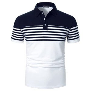 Men's Blue and White Striped Golf Polo