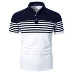 Men's Blue and White Striped Golf Polo