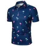 Men's Casual Short Sleeve Polo Shirt - Flamingo Print