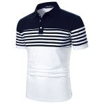 Men's Blue and White Striped Golf Polo
