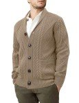 Linvich Men's Retro Shawl Collar Khaki Cardigan