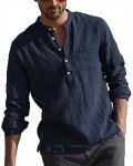 LVCBL Men's Navy V-Neck Casual Shirt