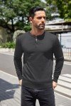 Men's Dark Gray Knit Henley Long Sleeve Sweater