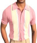 Men's Vintage Striped Lightweight Polo Shirt - L Pink