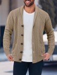 Linvich Men's Retro Shawl Collar Khaki Cardigan