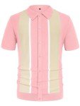 Men's Vintage Striped Lightweight Polo Shirt - L Pink