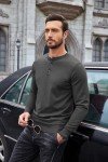 Men's Dark Gray Knit Henley Long Sleeve Sweater