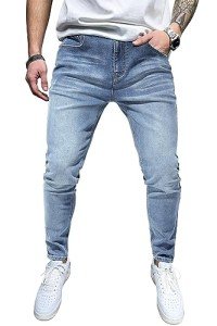 Linvich Men's Slim Fit Distressed Blue Jeans