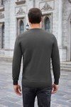 Men's Dark Gray Knit Henley Long Sleeve Sweater