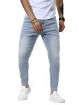 Men's Light Blue Distressed Skinny Stretch Jeans
