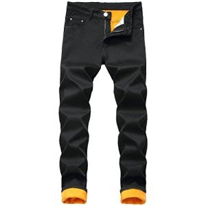 Men's Warm Fleece Lined Stretch Jeans, Black 32