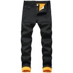 Men's Warm Fleece Lined Stretch Jeans, Black 32