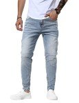 Men's Light Blue Distressed Skinny Stretch Jeans