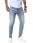 Men's Light Blue Distressed Skinny Stretch Jeans
