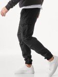 Men's Tapered Cargo Joggers with Pockets - Black
