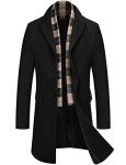 COOFANDY Men's Black Mid-Length Peacoat with Scarf