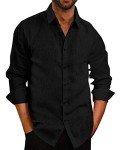 Men's Casual Long Sleeve Button Down Shirt - Black