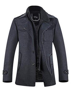 Men's Grey Wool Pea Coat Trench Jacket