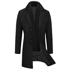 WULFUL Men's Black Slim Fit Wool Trench Coat