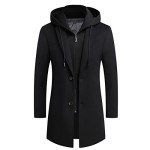 Men's Black Wool Hooded Winter Trench Coat