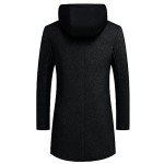 Men's Black Wool Hooded Winter Trench Coat