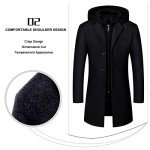 Men's Classic Black Wool Trench Coat with Hoodie
