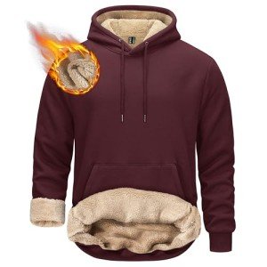 Men's Wine Red Thermal Fleece Pullover Hoodie
