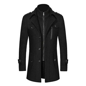 Men's Black Wool Blend Pea Coat, XX-Large