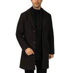 WULFUL Men's Black Slim Fit Wool Trench Coat