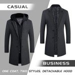 Men's Black Wool Hooded Winter Trench Coat