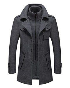 Men's Grey Wool Trench Coat with Detachable Collar