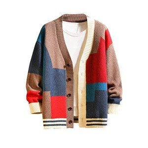 Men's Knitted Long Sleeve Cardigan Sweater - Black