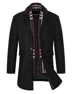 Men's Wool Trench Coat with Detachable Scarf