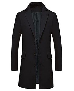 Men's Black Wool Blend Mid-Length Trench Coat
