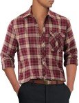 Men's Long Sleeve Plaid Flannel Shirt - Red