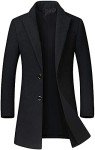 Men's Black Wool Blend Top Coat - Large