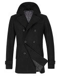Men's Black Wool Blend Double Breasted Pea Coat