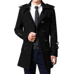 Men's Slim Fit Windproof Trench Coat - Black