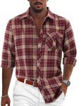 Men's Long Sleeve Plaid Flannel Shirt - Red