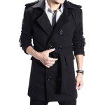 Men's Slim Fit Windproof Trench Coat - Black