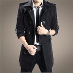 Men's Slim Fit Windproof Trench Coat - Black