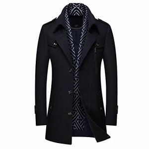 Men's Black Wool Blend Winter Trench Coat